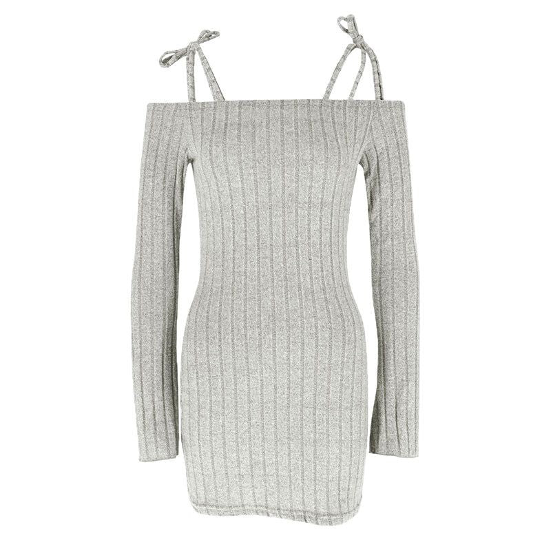 Damen Off-Shoulder Minikleid mit Rüschendetails und feinem Rippstrick R&B