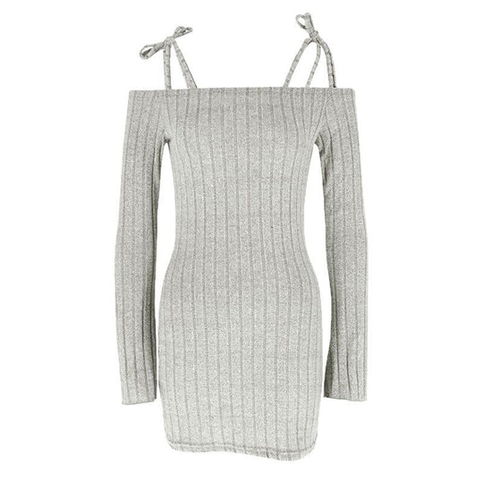 Damen Off-Shoulder Minikleid mit Rüschendetails und feinem Rippstrick R&B