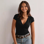 Damen figurbetontes T-Shirt mit elegantem V-Ausschnitt R&B