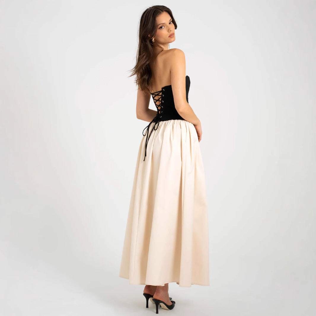 Damen Lange Abendrobe mit Bustier-Oberteil und weit schwingendem Rock