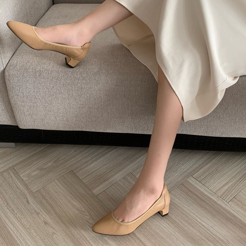 Damen Bequeme spitz zulaufende Ballerinas mit flexiblem Blockabsatz
