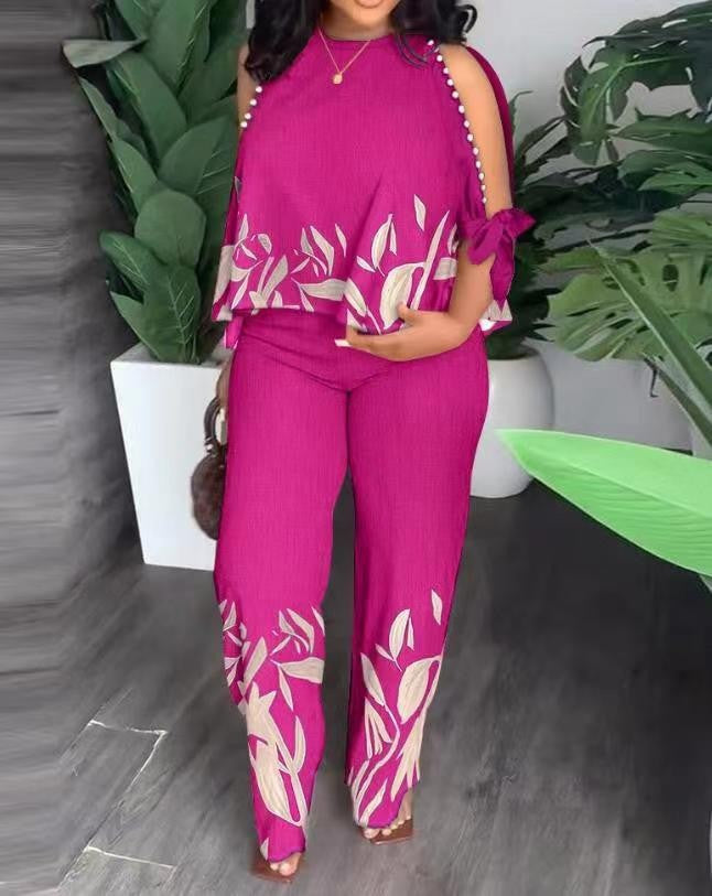 Damen Elegant gestaltetes Sommeroutfit mit floralem Design und Schulterfreiem Oberteil R&B