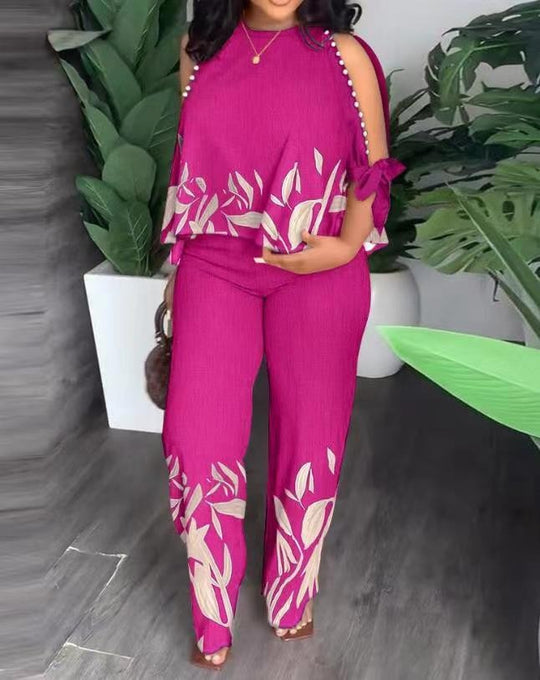 Damen Elegant gestaltetes Sommeroutfit mit floralem Design und Schulterfreiem Oberteil R&B