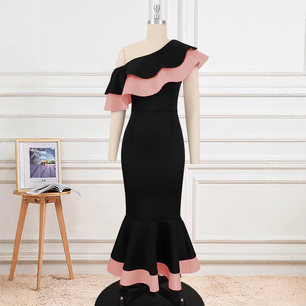 Damen Exquisites schulterfreies Wickelkleid mit voluminösem Rüschensaum R&B