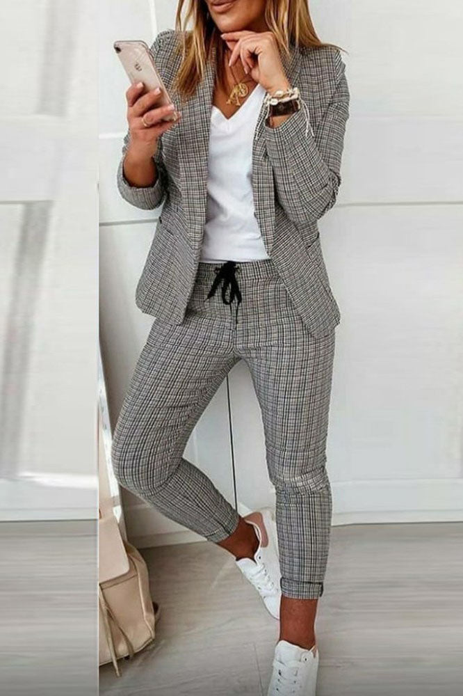 R&B | Karo Blazer Mantel & Kordelzughose Satz