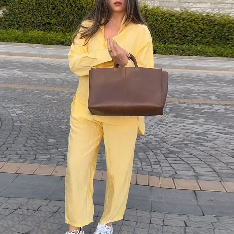 Damen luftige Loungewear-Kombination mit weitem Schnitt und langen Ärmeln R&B