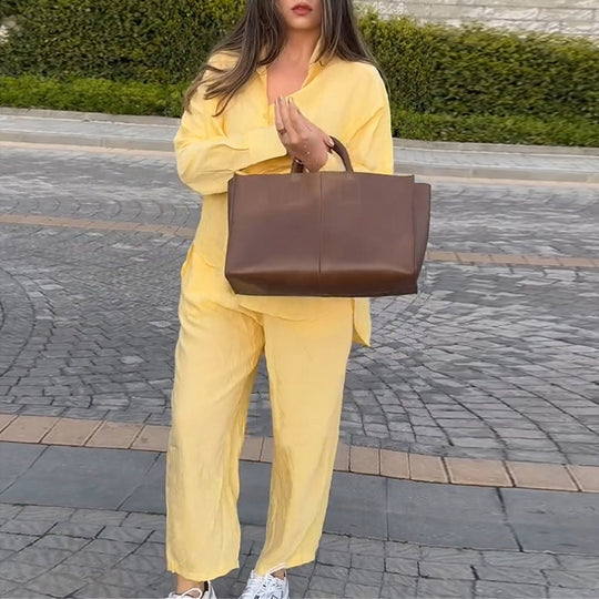 Damen luftige Loungewear-Kombination mit weitem Schnitt und langen Ärmeln R&B