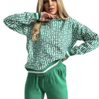 Damen modisches Strick-Loungewear-Set mit grafischem Muster R&B