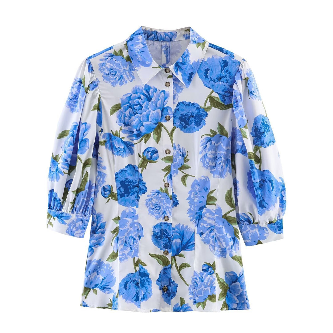 Damenbluse mit floralen Muster und eleganten Puffärmeln R&B