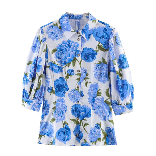 Damenbluse mit floralen Muster und eleganten Puffärmeln R&B