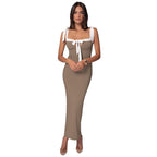 Damen Elegantes Maxikleid mit schmalem Oberteil und dekorativen Schleifen R&B