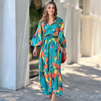 Damen Maxikleid mit floralen Akzenten und elegantem Gürtel R&B
