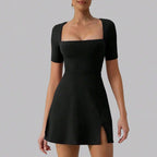 Damen Kurzkleid mit Quadrat-Ausschnitt und schwingendem Rock R&B