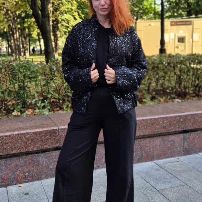 Damen elegante Pailletten Jacke R&B
