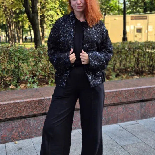 Damen elegante Pailletten Jacke R&B