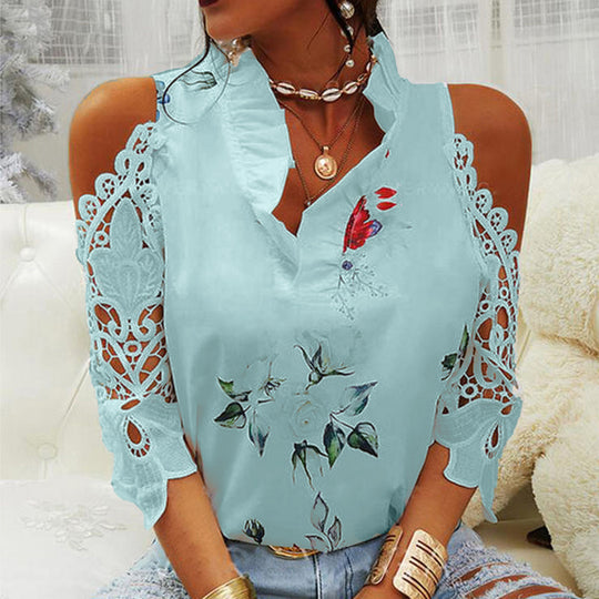 Damen Bluse mit Cut-Out-Ärmeln und floralem Design R&B