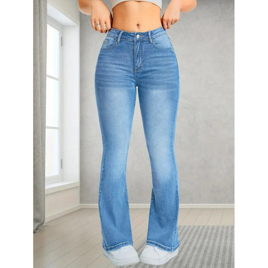 Damen Bootcut Jeans mit hohem Bund und moderner Waschung R&B