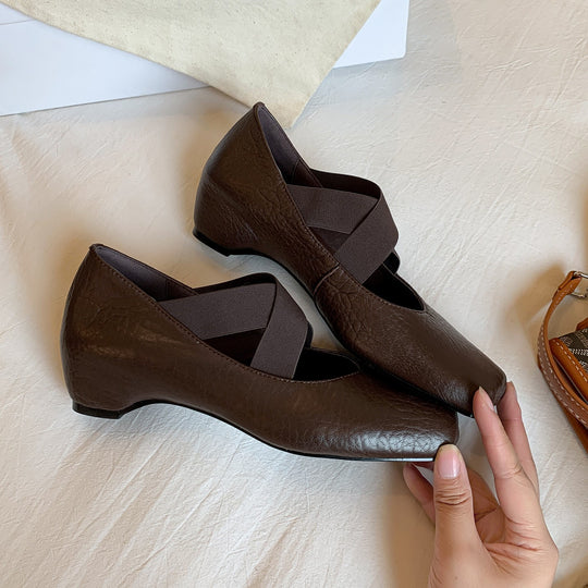 Damen elegante Ballerinas mit verstellbarem Riemen und hochwertiger Lederoberfläche R&B