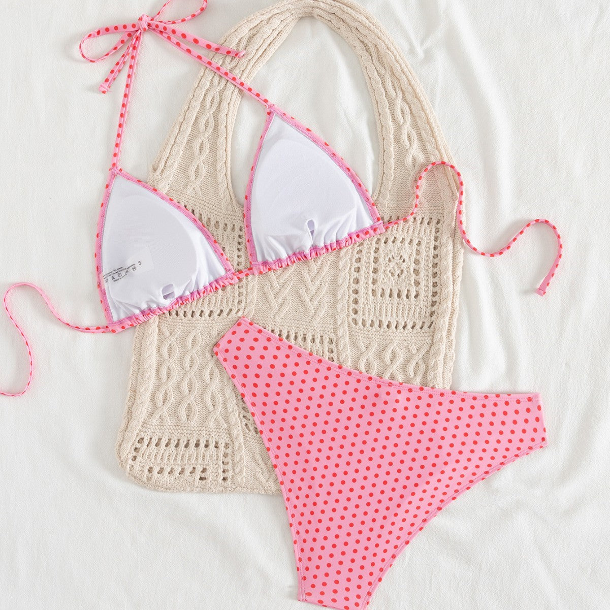 Damen Triangel-Bikini mit verspieltem Pünktchenmuster und verstellbaren Trägern R&B