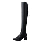 Damen Hochwertige Overknee-Stiefel mit elegantem Blockabsatz und modischem Detail