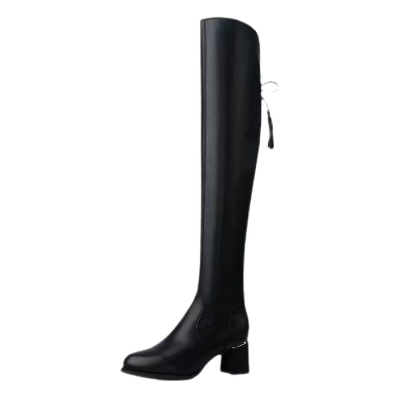 Damen Hochwertige Overknee-Stiefel mit elegantem Blockabsatz und modischem Detail