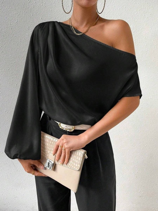 Damen elegante asymmetrische Bluse mit weiten Ärmel R&B