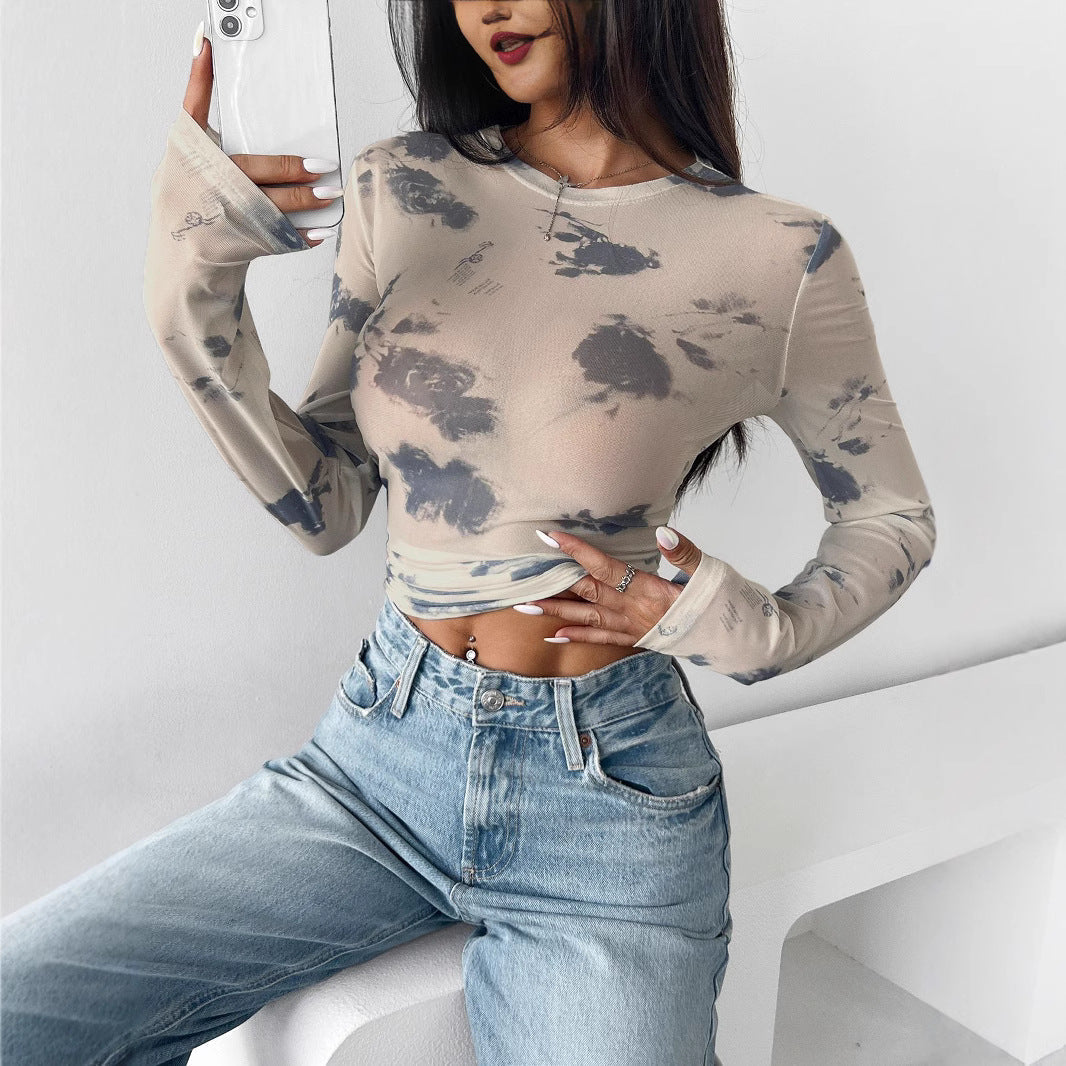 Damen figurbetontes Longsleeve-Oberteil mit einzigartigem Farbmuster R&B