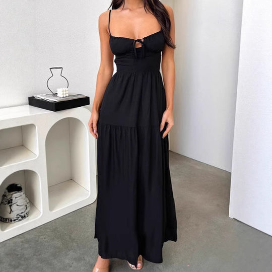 Damen Maxikleid mit verspielt geschnürtem Oberteil und fließendem Rock R&B