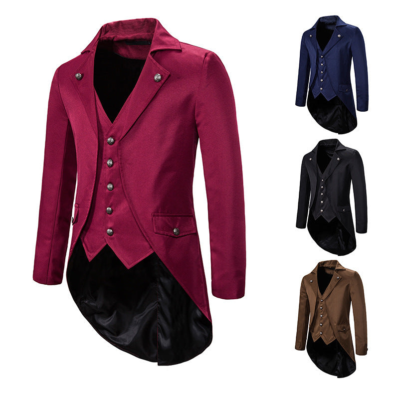 Herren eleganter Steampunk-Sakko mit asymmetrischem Schnitt und edlen Details R&B