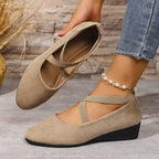Damen Wedge-Ballerinas mit elastischem Kreuzband-Design und rutschfester Sohle R&B