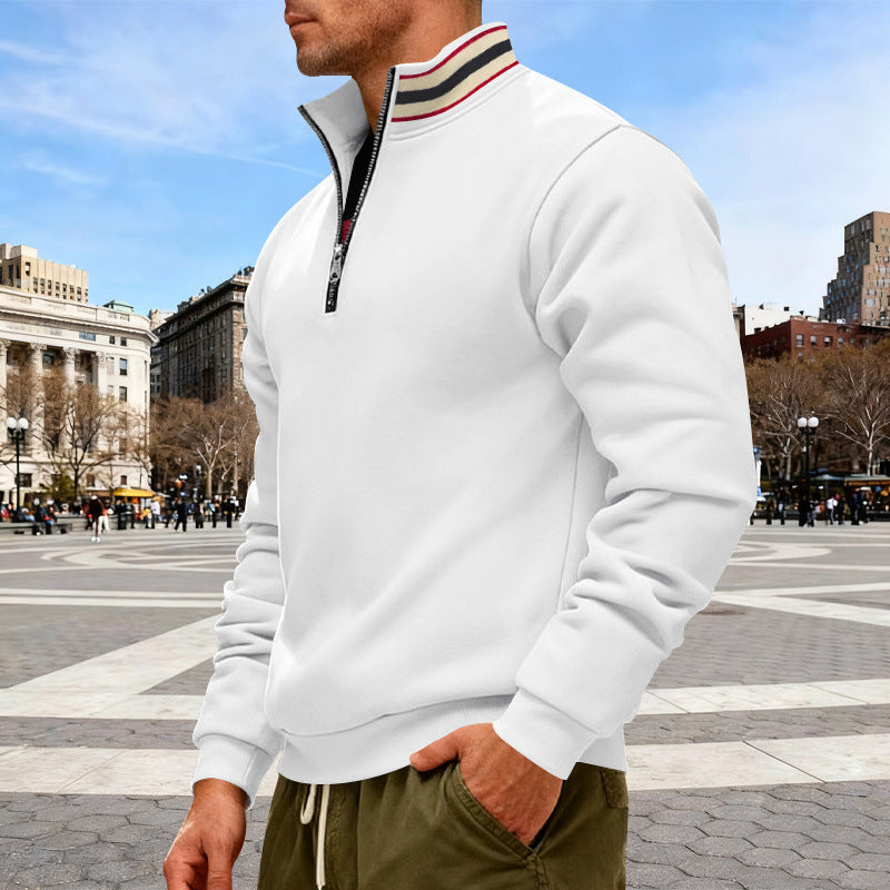 Herren nan Halbzip-Sweatshirt mit sportivem Ringkragen und weichem Fleece-Innenfutter R&B