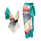 Damen Badeanzug-Set mit floralem Design und elegantem Wickelrock R&B