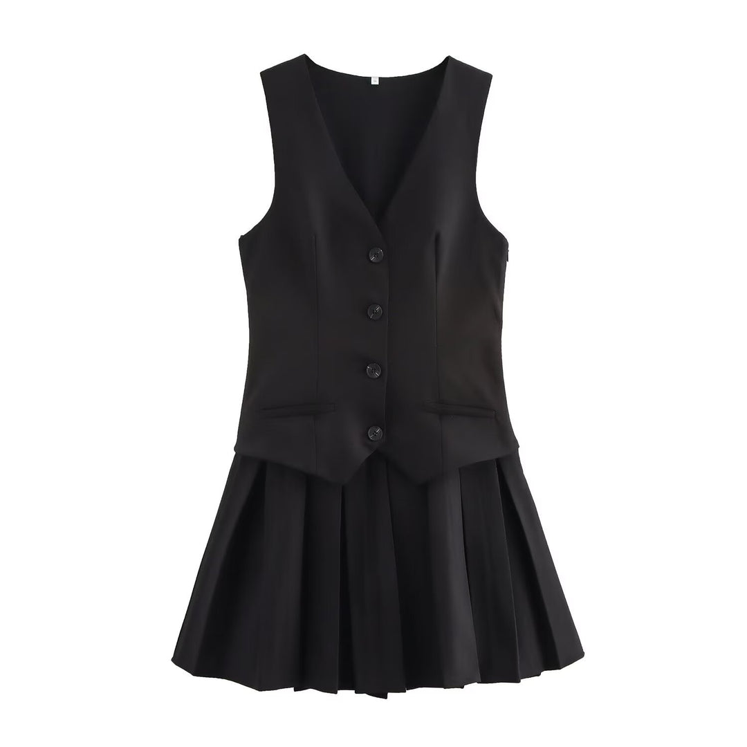Damen Plissee-Kleid mit tailliertem Oberteil und Knopfleiste R&B