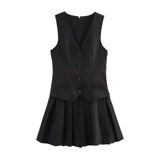 Damen Plissee-Kleid mit tailliertem Oberteil und Knopfleiste R&B