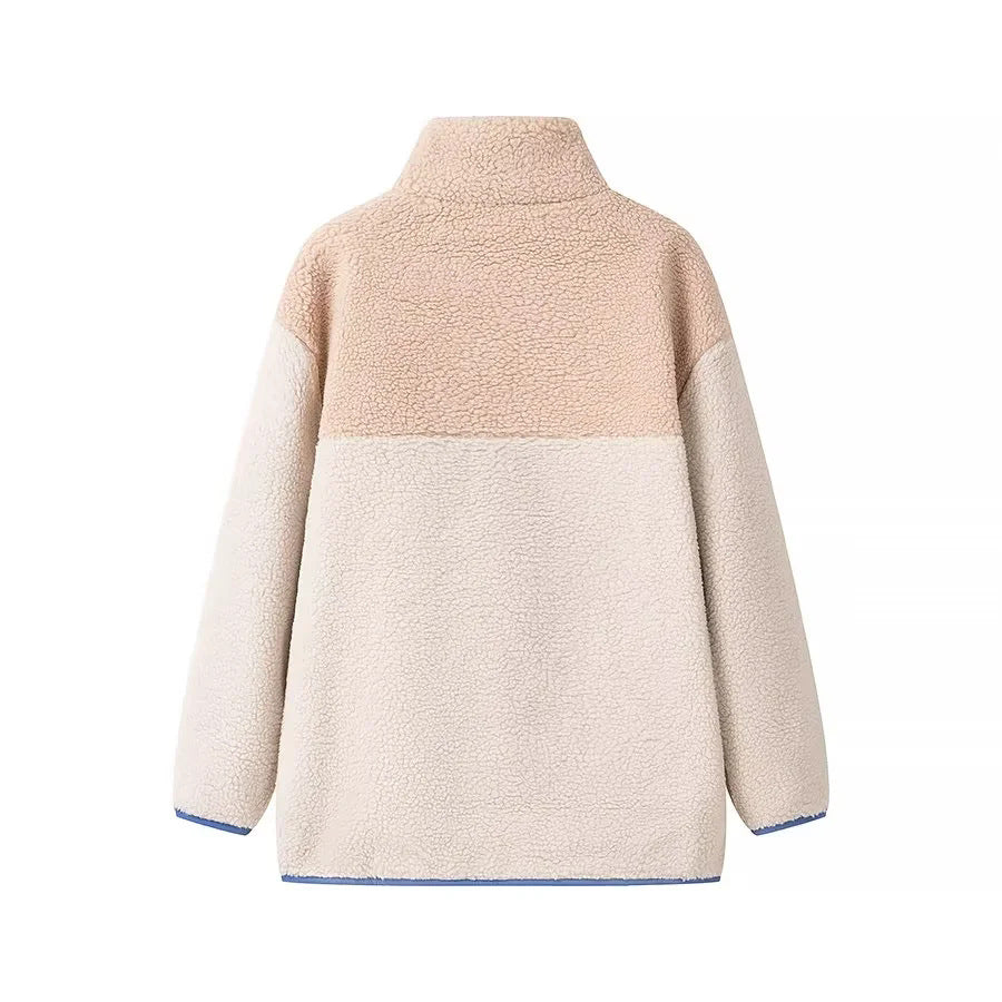 Damen oversize Fleecejacke mit hohem Kragen und praktischen Taschen R&B
