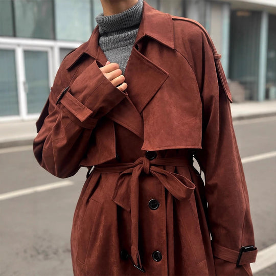 Damen Eleganter Trenchcoat aus Wildleder R&B