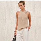 Damen Elegantes Stricktop mit gekreuztem Design und V-Ausschnitt R&B