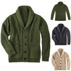 Damen Grobstrick Pulloverjacke mit elegantem Schalkragen und knöpfen R&B
