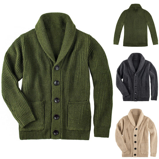 Damen Grobstrick Pulloverjacke mit elegantem Schalkragen und knöpfen R&B