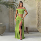 Damen Elegantes Crop Top und Hochgeschnittener Maxi-Rock Set R&B