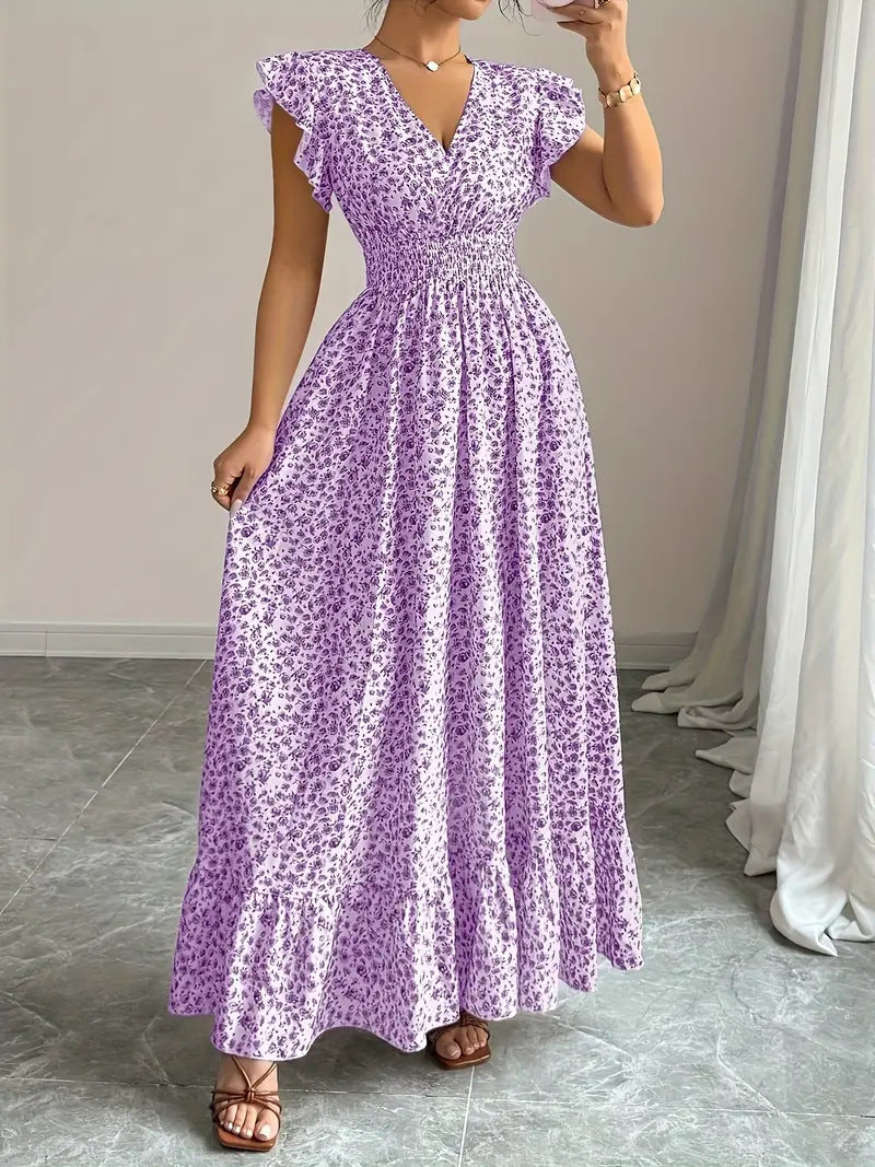 Damen Maxikleid mit Rüschenträgern und elastischem Tailleneinsatz R&B