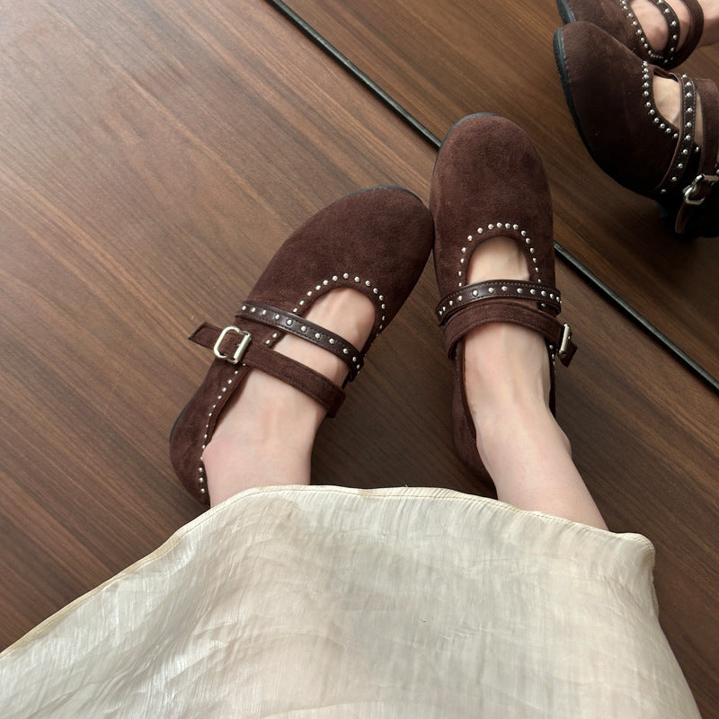 Damen Elegante Ballerinas mit dekorativen Schnallen und weichem Wildleder R&B