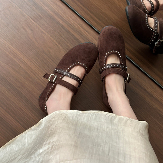 Damen Elegante Ballerinas mit dekorativen Schnallen und weichem Wildleder R&B