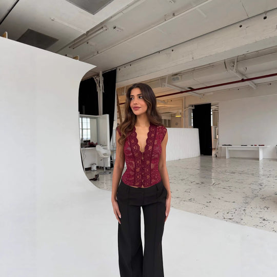 Damen Spitzen-Bodys mit elegantem V-Ausschnitt R&B