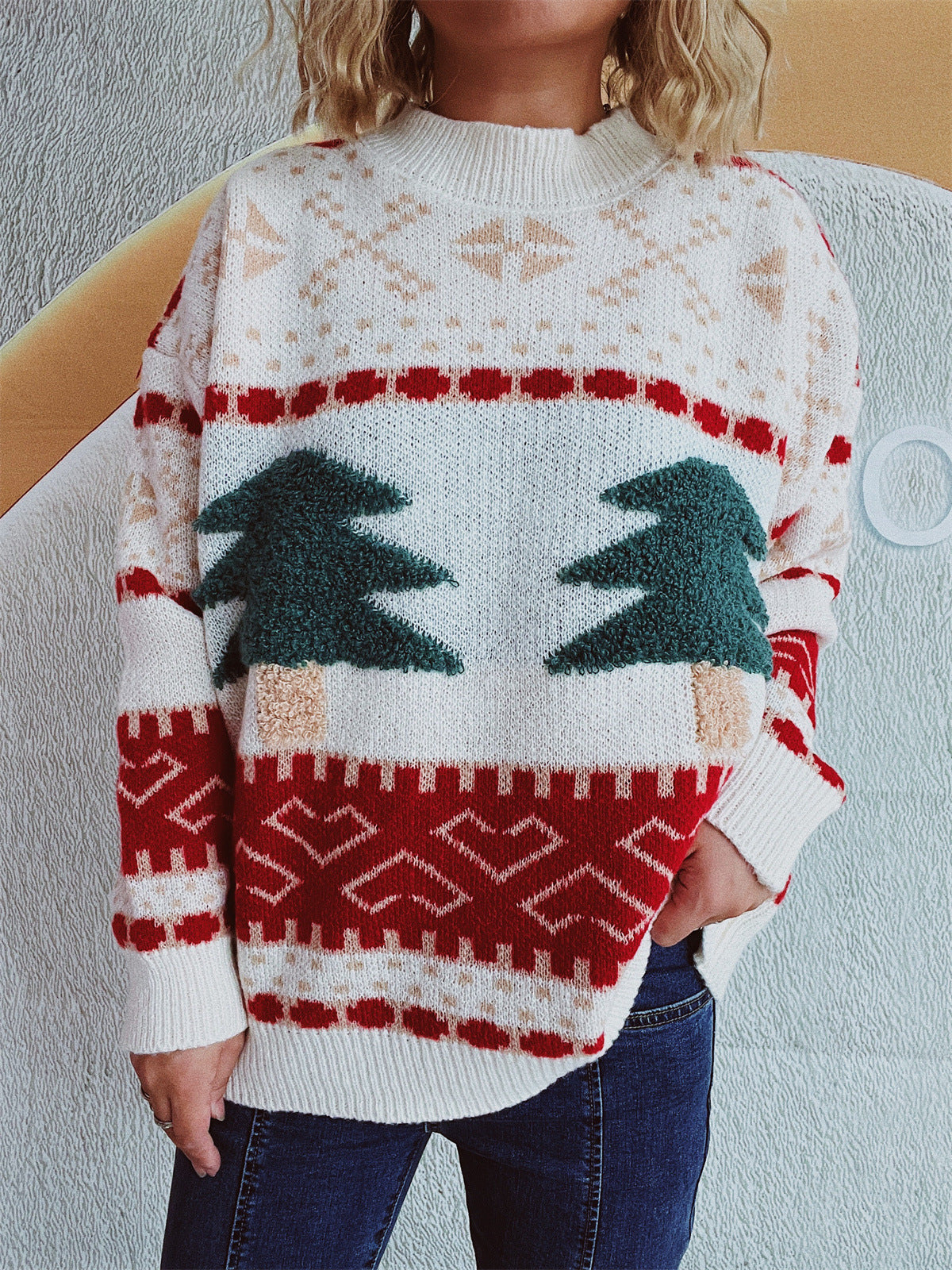 Damen festlicher Strickpullover mit weihnachtlichem Motiv und weichem Material R&B