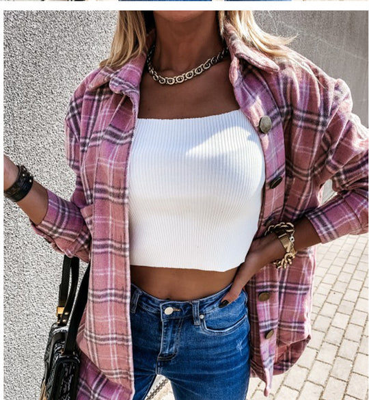 Damen Karomuster Überhemdjacke R&B