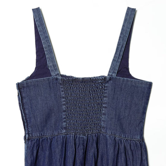 Damen Denim Maxikleid mit schwingendem Rock und verstellbaren Trägern R&B