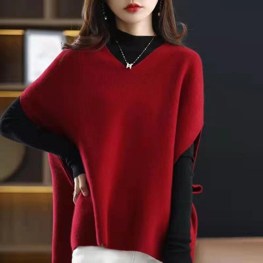 Damen Strickponcho mit V-Ausschnitt und eleganter Silhouette R&B