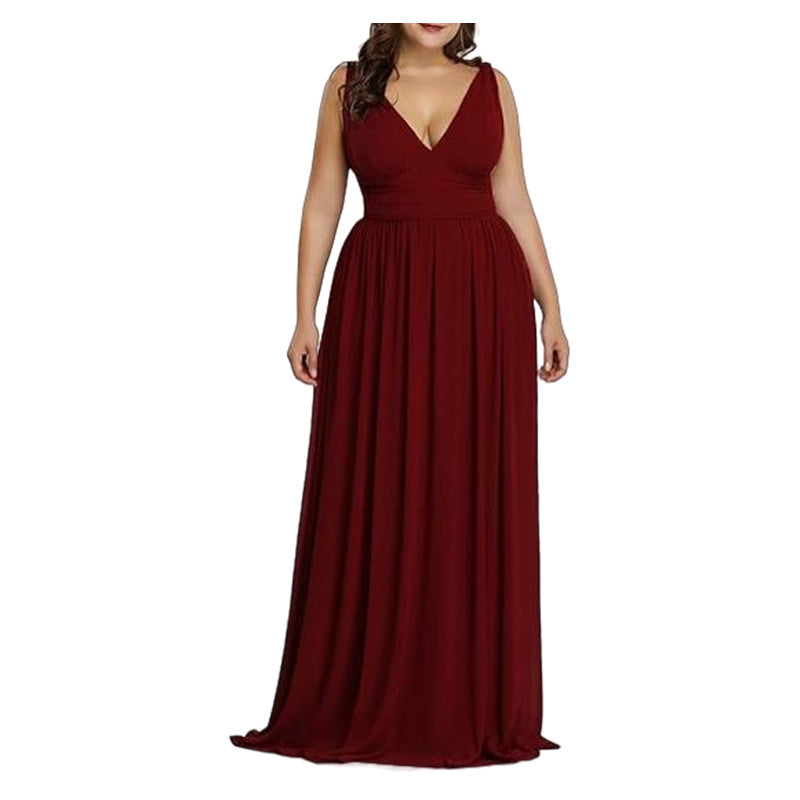 Damen Maxikleid mit eleganter A-Linie und tiefem V-Ausschnitt R&B