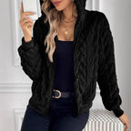 Damen modische Plüschjacke mit Kapuze und gerippten Bündchen R&B